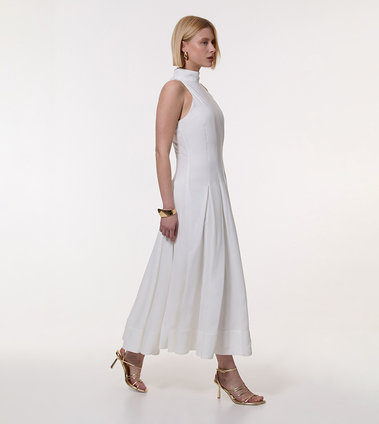 Halter Neck Pleated Woven Maxi Dress