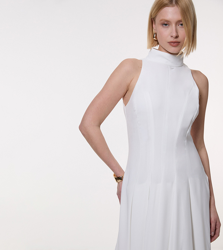 Halter Neck Pleated Woven Maxi Dress