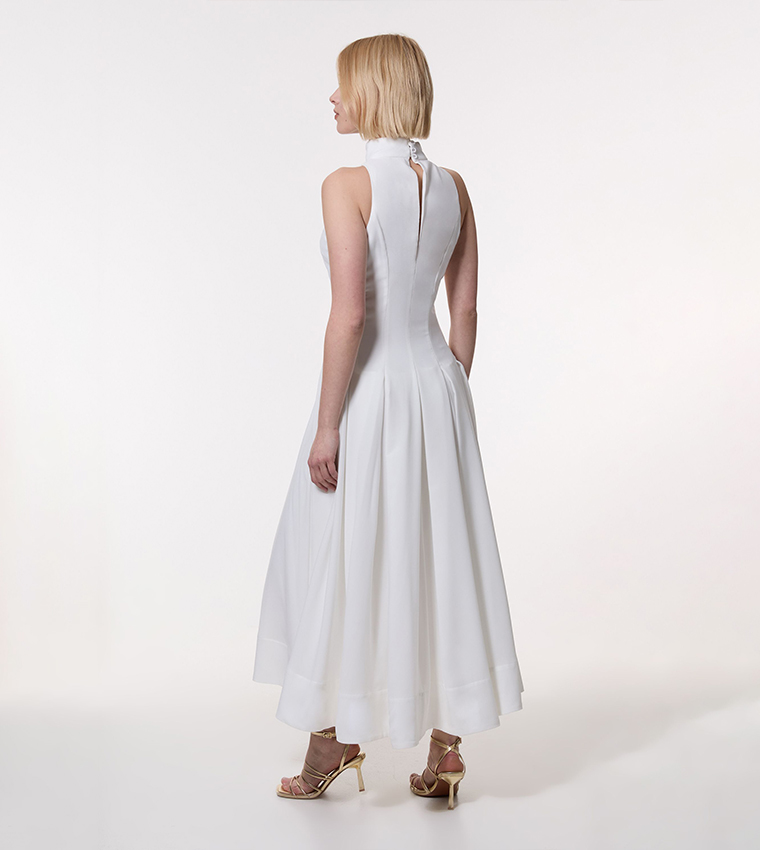 Halter Neck Pleated Woven Maxi Dress
