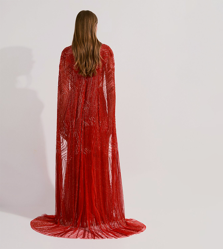 Premium Embellished Caped Maxi Dress