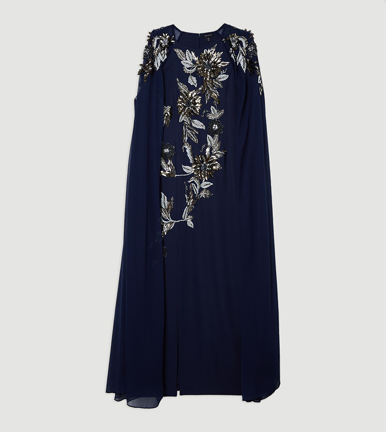 Curve Floral Embellished Cape Sleeves Woven Maxi Dress