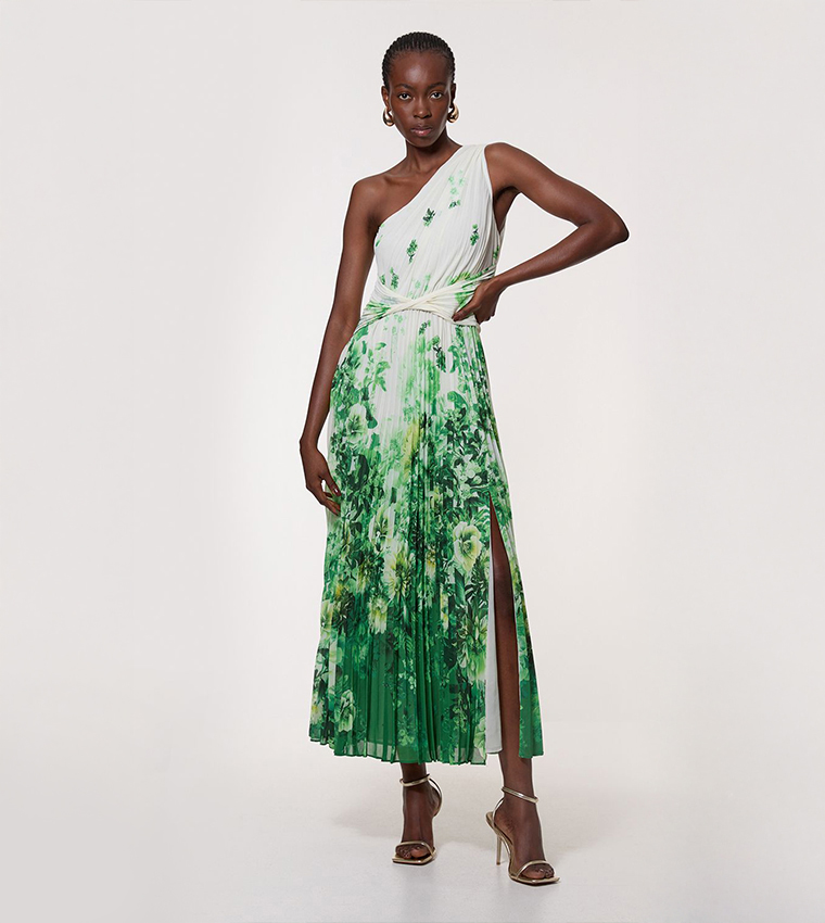 Buy Karen Millen Tall Printed Pleated Crinkle Woven Maxi Dress In