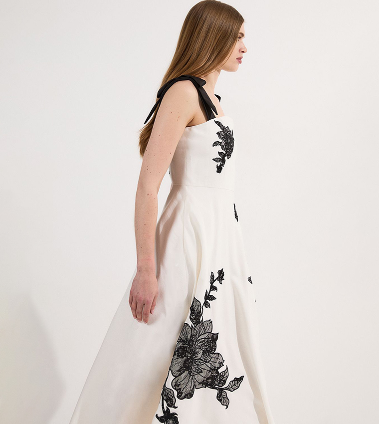 Viscose Lace Embroidered Strappy Midi Dress