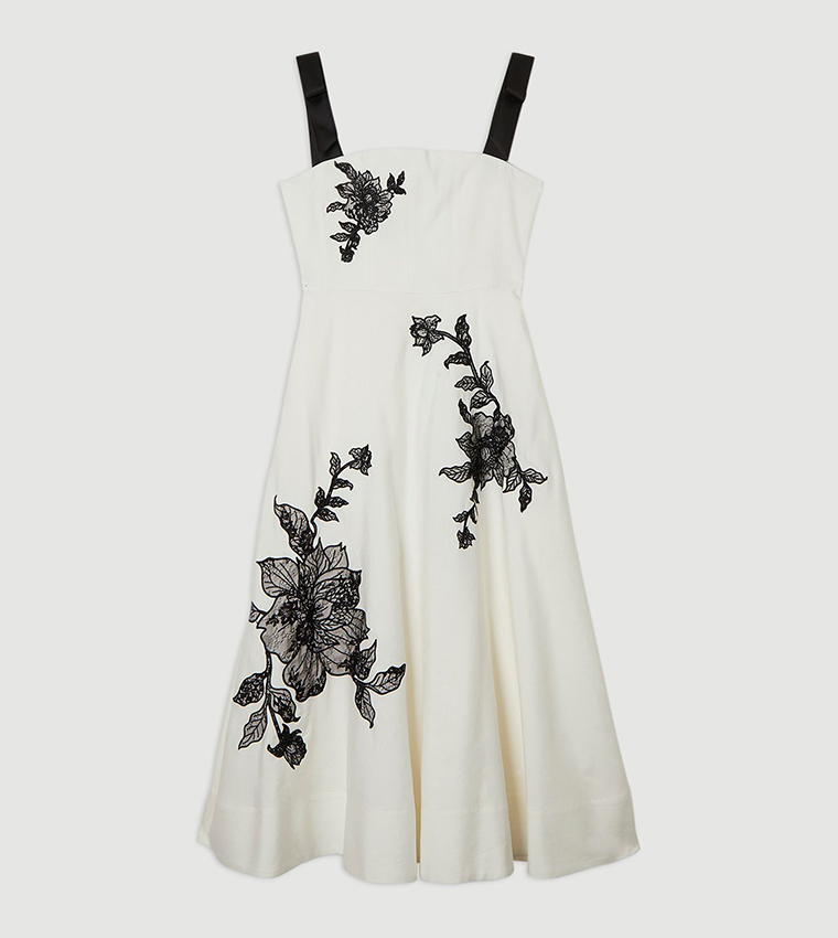 Viscose Lace Embroidered Strappy Midi Dress
