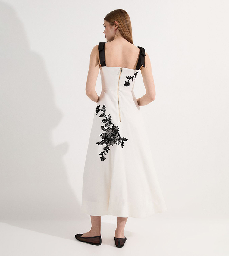 Viscose Lace Embroidered Strappy Midi Dress
