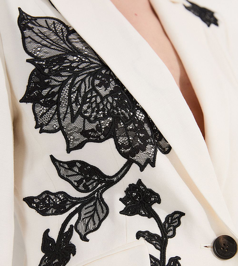 Viscose Floral Lace Embroidered Blazer
