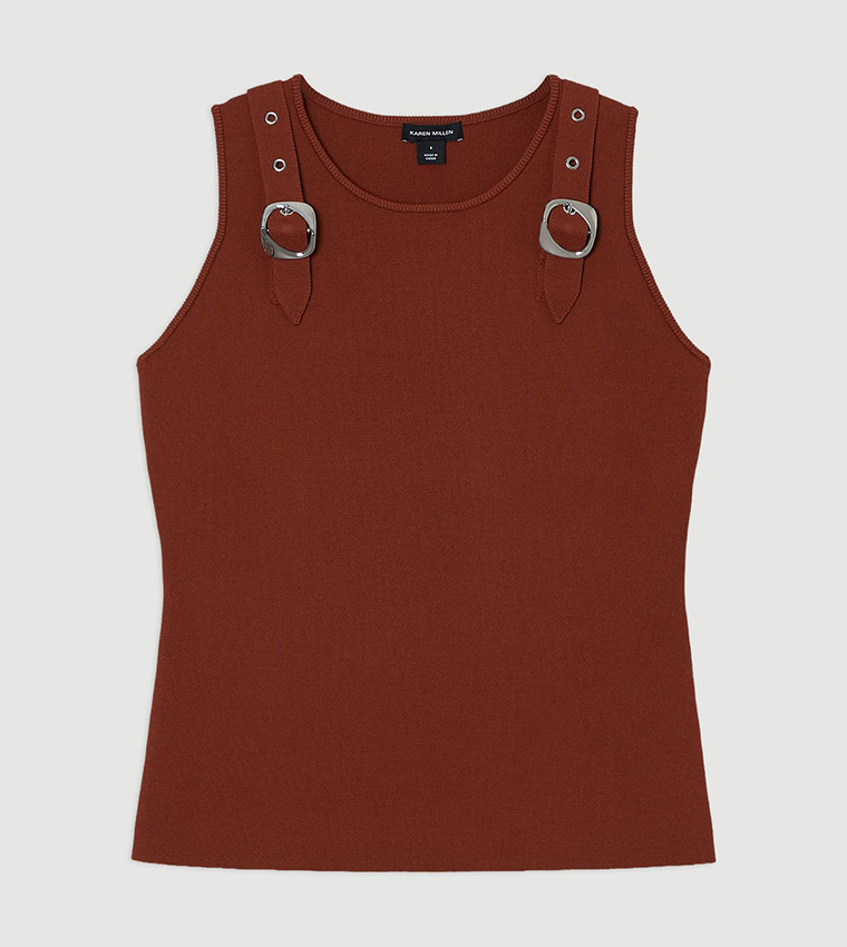 Buckle Trim Sleeveless Top