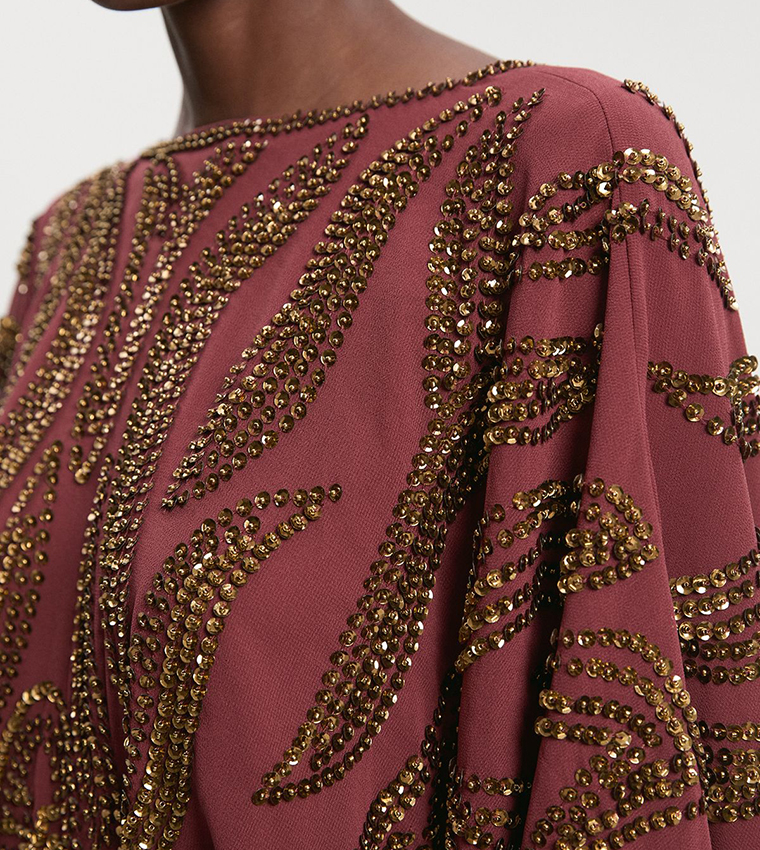 Kimono Sleeves Embellished Midi Dress