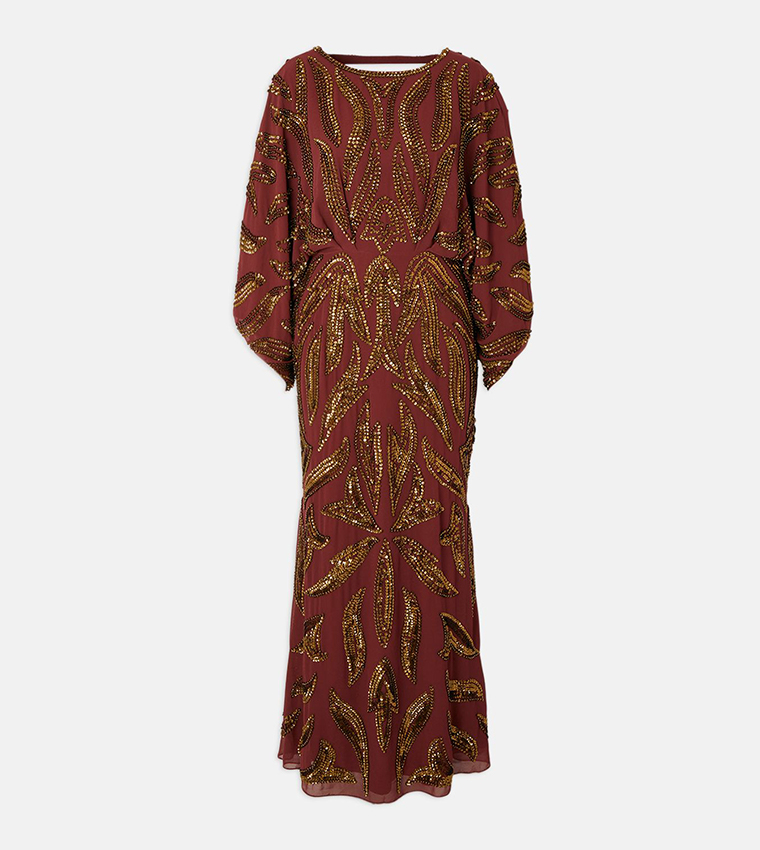 Kimono Sleeves Embellished Midi Dress