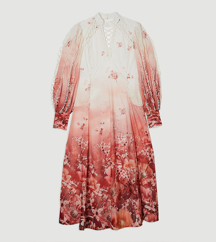 Trailing Floral Printed Woven High Neck Maxi Dress