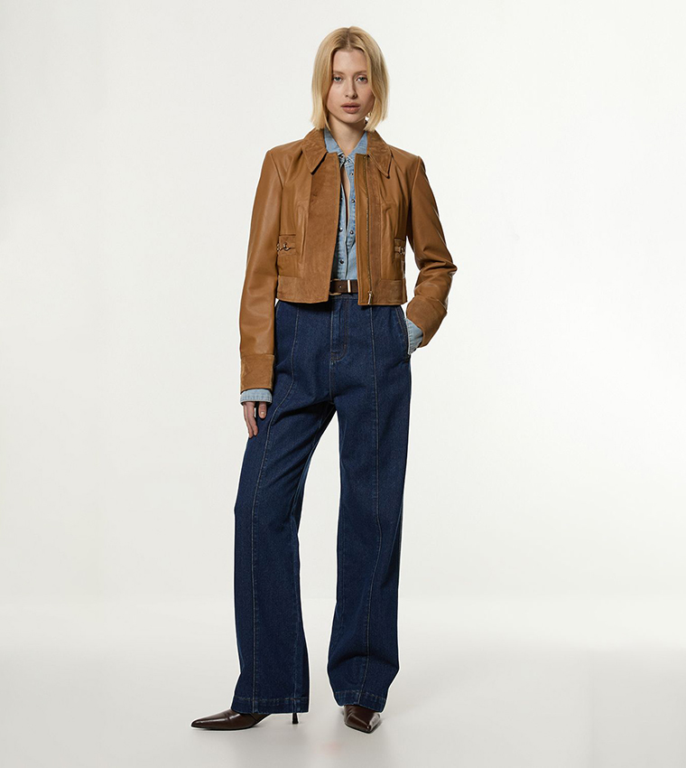 Contrast Stitch Detail Straight Fit Jeans