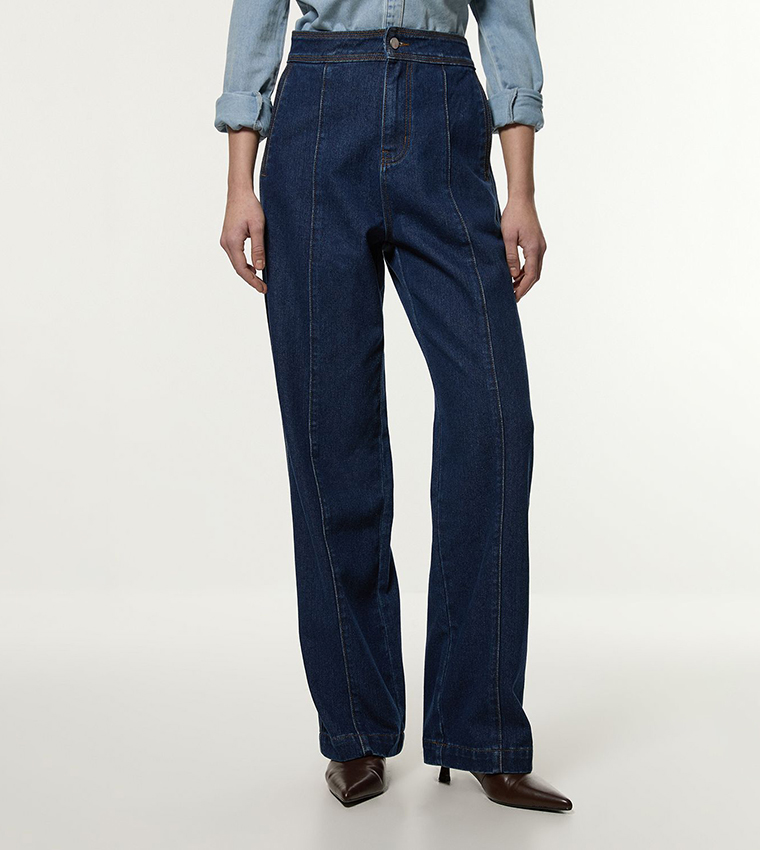 Contrast Stitch Detail Straight Fit Jeans