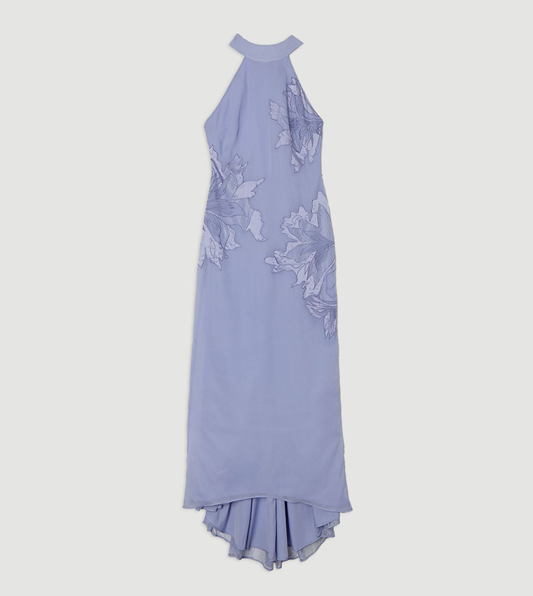 Appliqued and Lace Georgette Woven Halter Maxi Dress