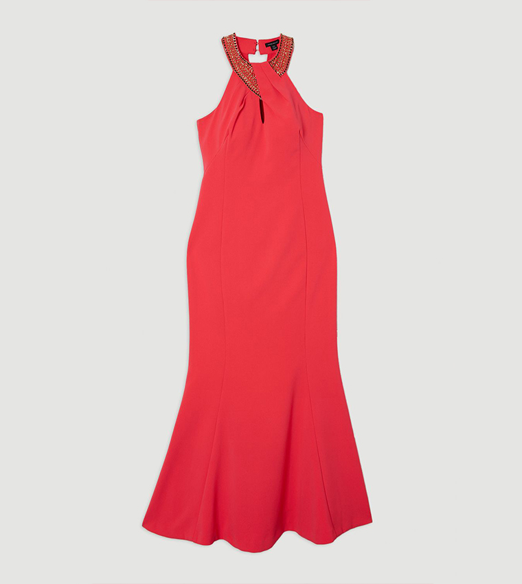 Buy Karen Millen Enamel Chain Detail Halter Neck Maxi Dress