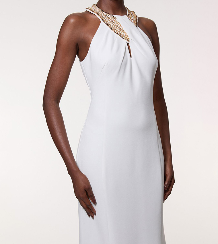 Petite Enamel Chain Detail Halter Neck Maxi Dress
