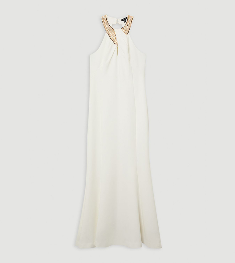 Petite Enamel Chain Detail Halter Neck Maxi Dress