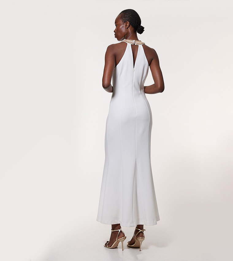 Petite Enamel Chain Detail Halter Neck Maxi Dress
