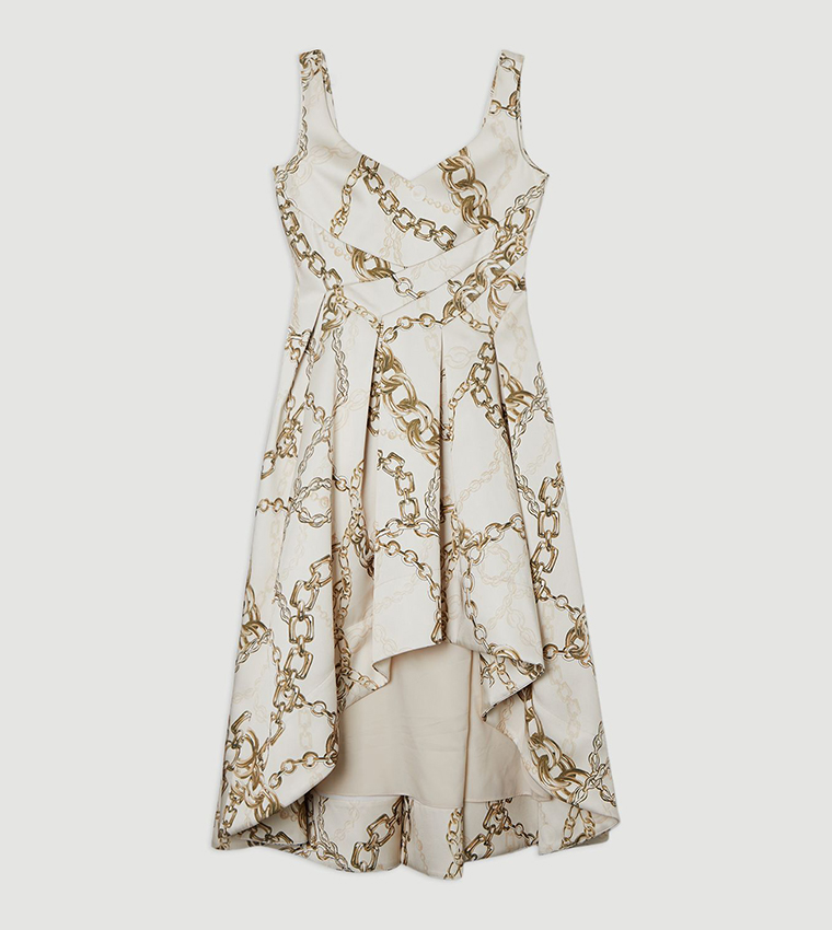 فستان ميدي ساتان فسكوز بنقشة 