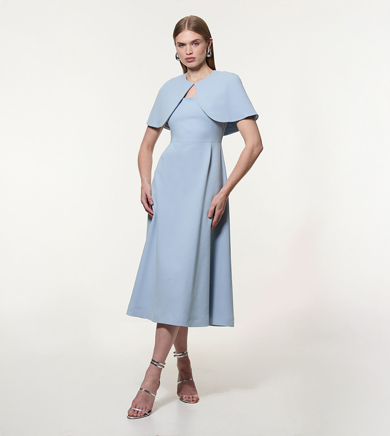 Buy Karen Millen Structured Crepe Cape Detail Tailored Midi Dress In Blue |  6thstreet UAE