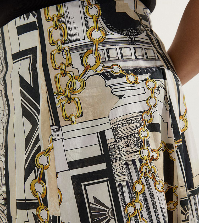 Curve Roma Print Cotton Sateen Woven Drama Midi Skirt