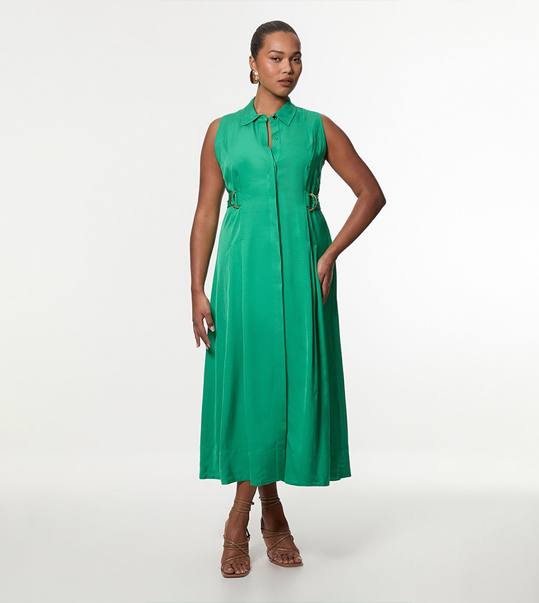 Buy Karen Millen Curve Viscose Linen Halter Neck Woven Midi Dress In Green  | 6thStreet Qatar