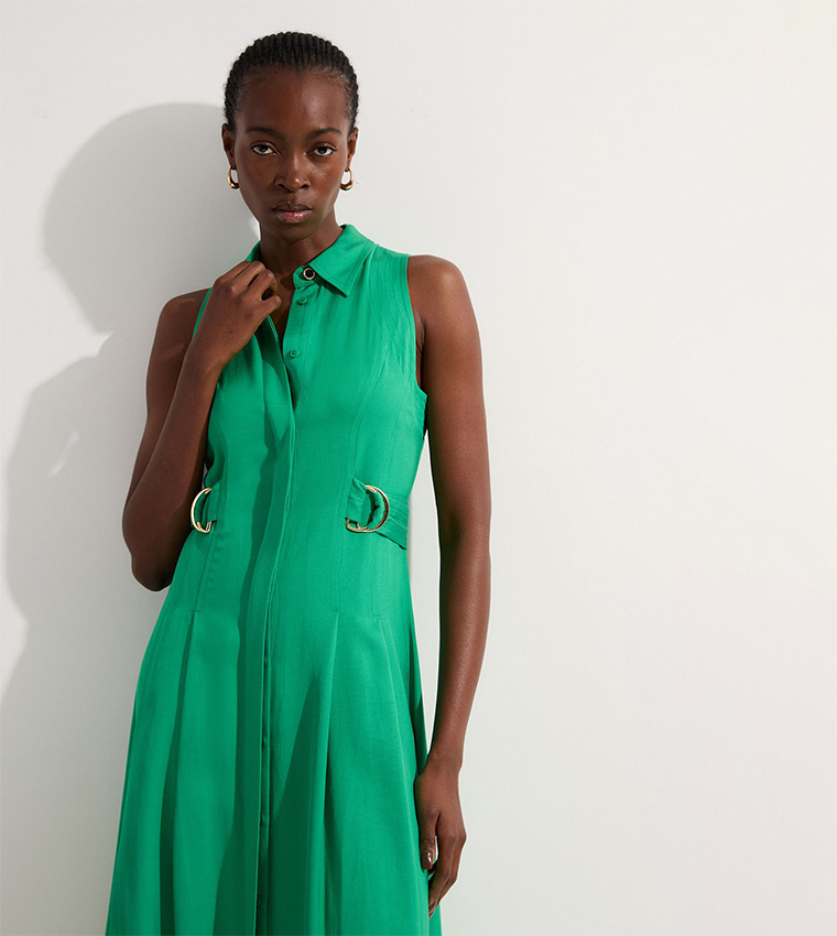 Petite Topstitch Halterneck Midi Dress with D-Ring Detail