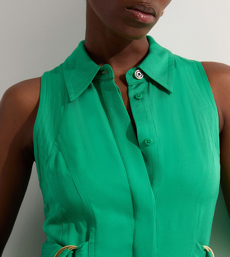 Petite Topstitch Halterneck Midi Dress with D-Ring Detail