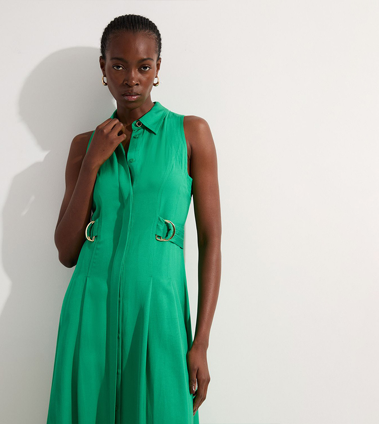 Premium Viscose Linen Halter Neck Woven Midi Dress