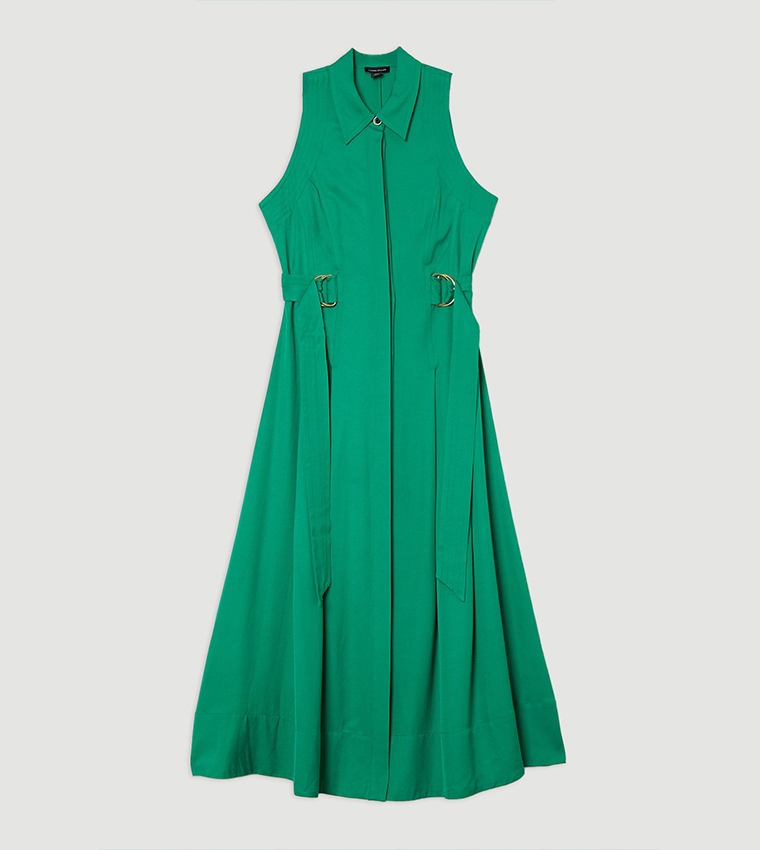 Premium Viscose Linen Halter Neck Woven Midi Dress