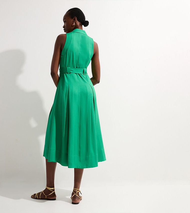 Premium Viscose Linen Halter Neck Woven Midi Dress