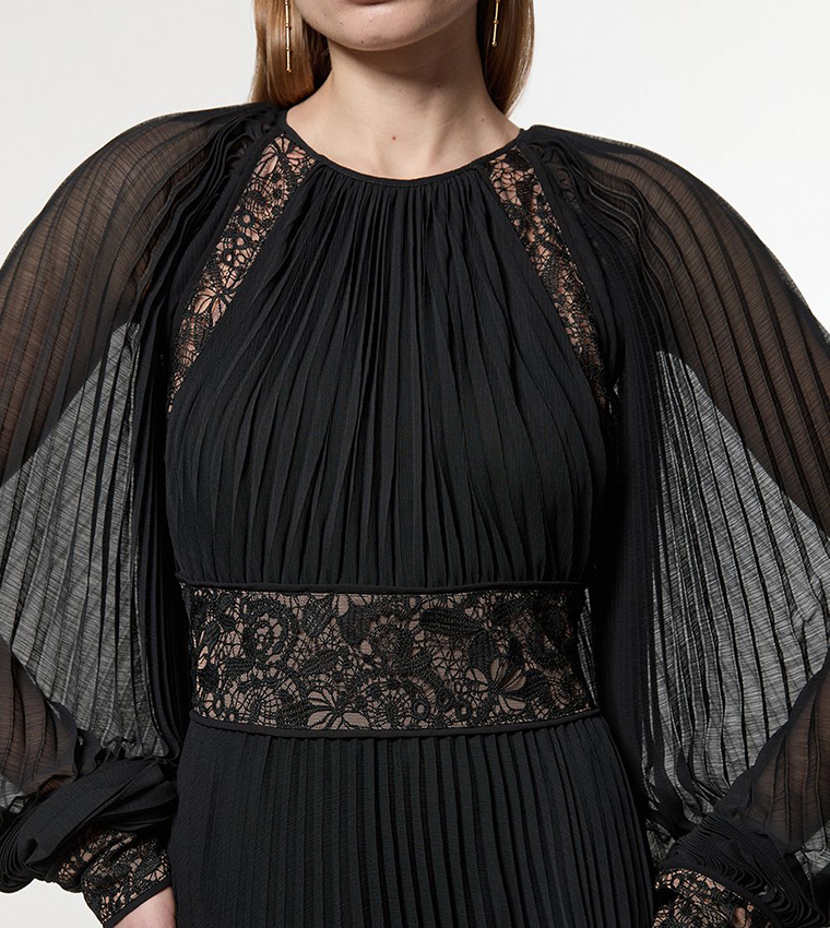 Viscose Georgette Pleated Woven Maxi Dress