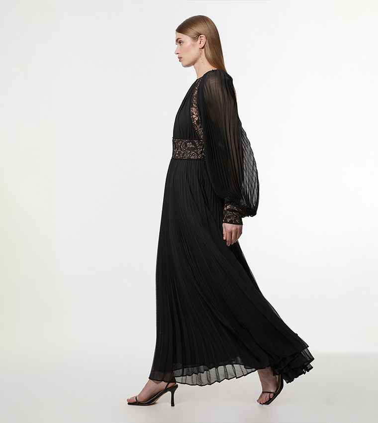 Viscose Georgette Pleated Woven Maxi Dress