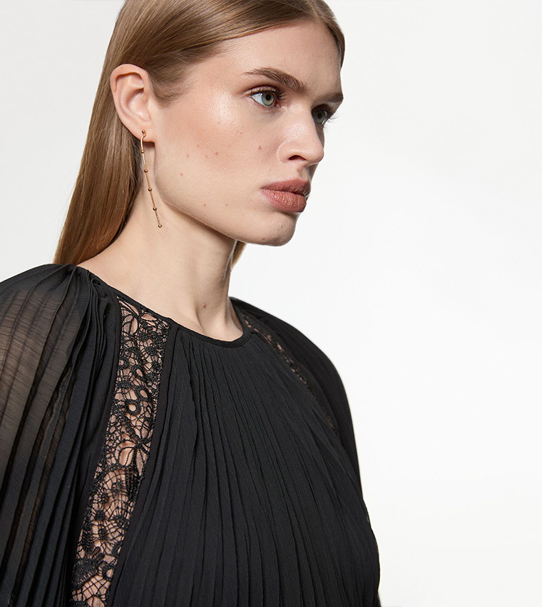 Viscose Georgette Pleated Woven Maxi Dress