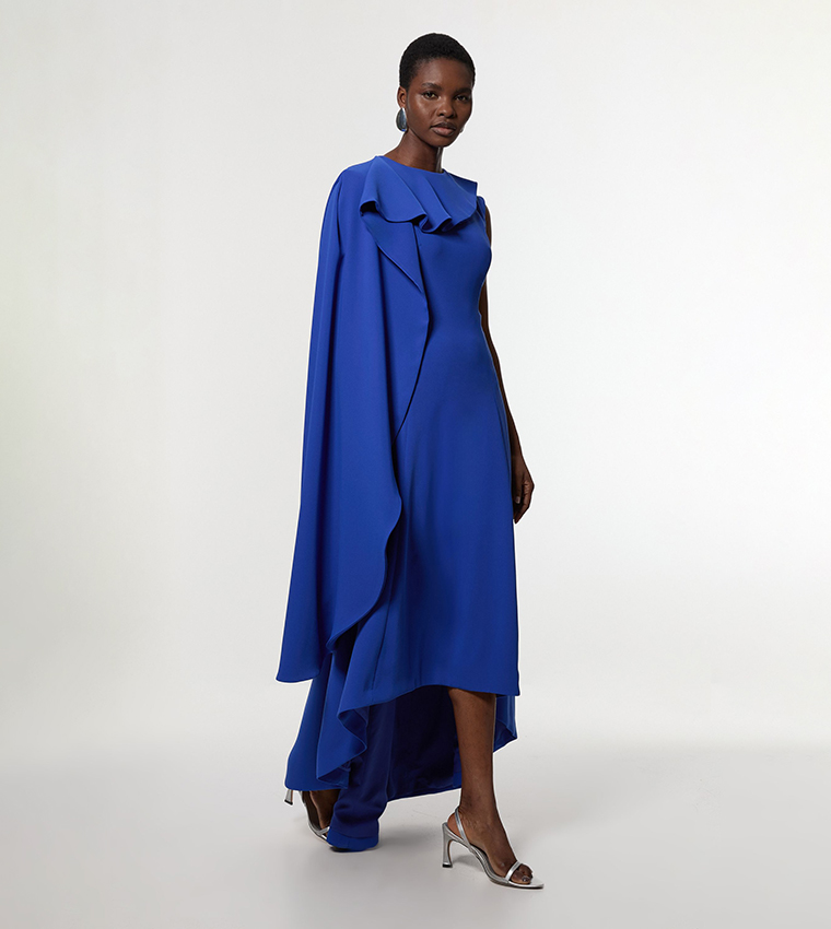 karen millen blue cape dress Buy Soft Tailored Color Block Detail Flared Maxi In length maxi cut with