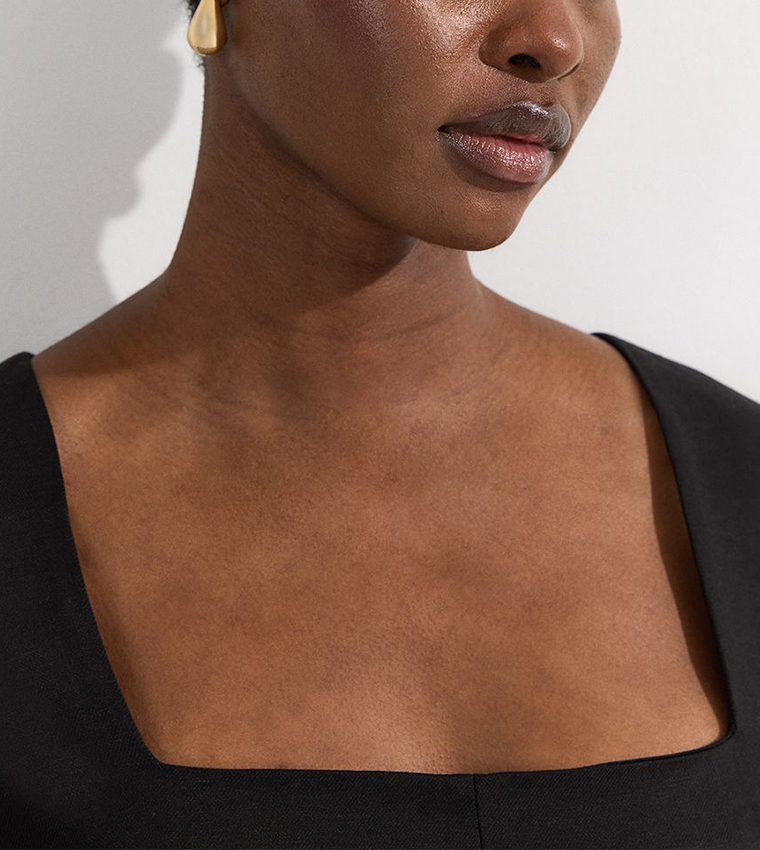 Petite Premium Linen Pintuck Detail Full Skirted Tailored Midi Dress