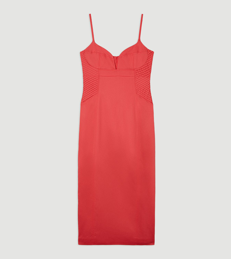 Premium Linen Pintuck Detail Pencil Midi Dress