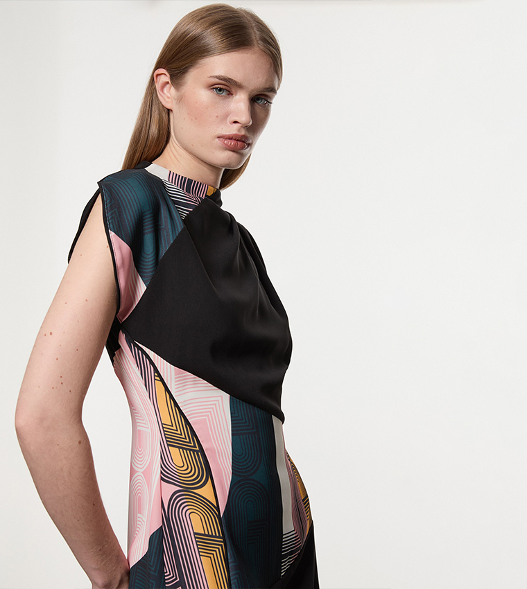 Buy Karen Millen Amelia Graham Petite Color Block Printed