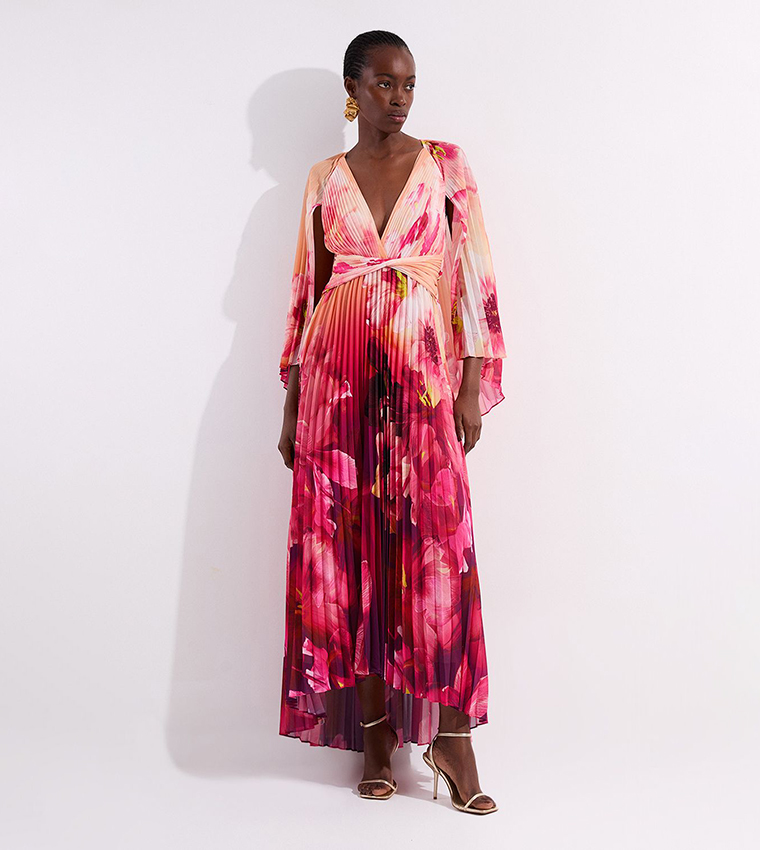 Petite Ombre Floral Soft Pleated Maxi Dress