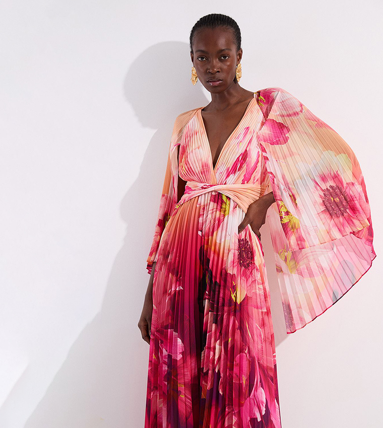 Petite Ombre Floral Soft Pleated Maxi Dress