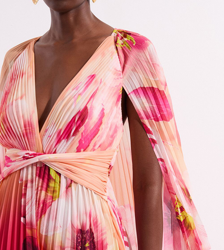 Petite Ombre Floral Soft Pleated Maxi Dress