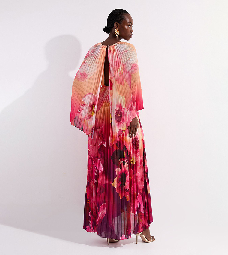 Petite Ombre Floral Soft Pleated Maxi Dress