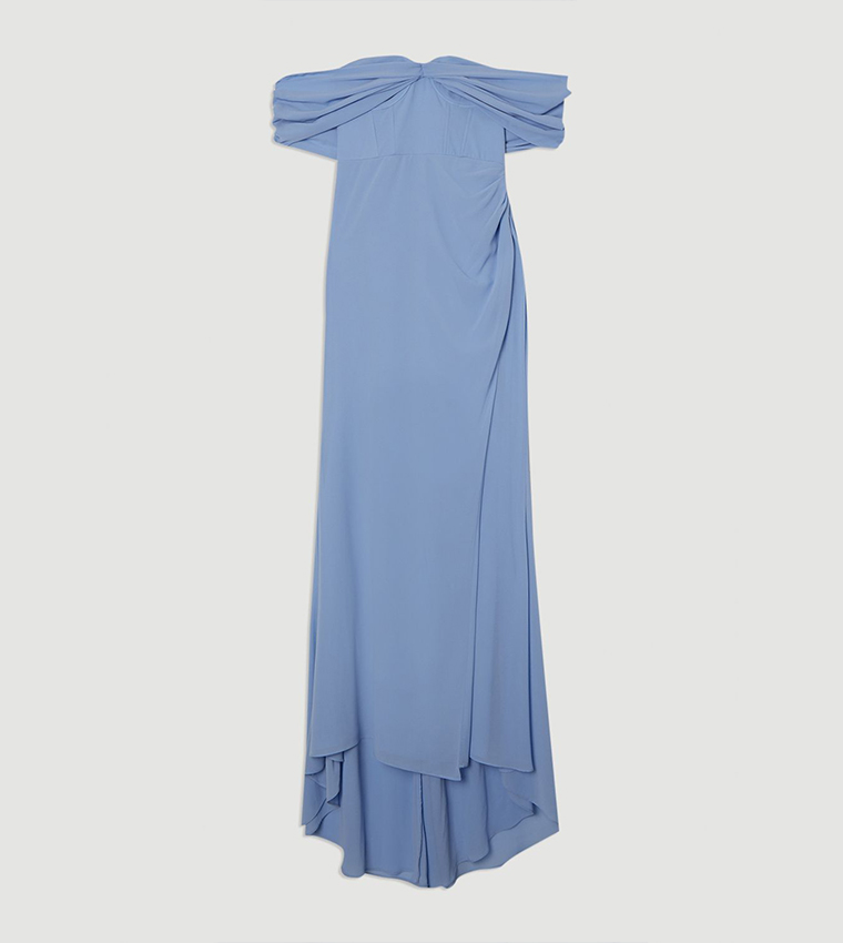 Georgette Pleated Bustier One Shoulder Woven Maxi Dress