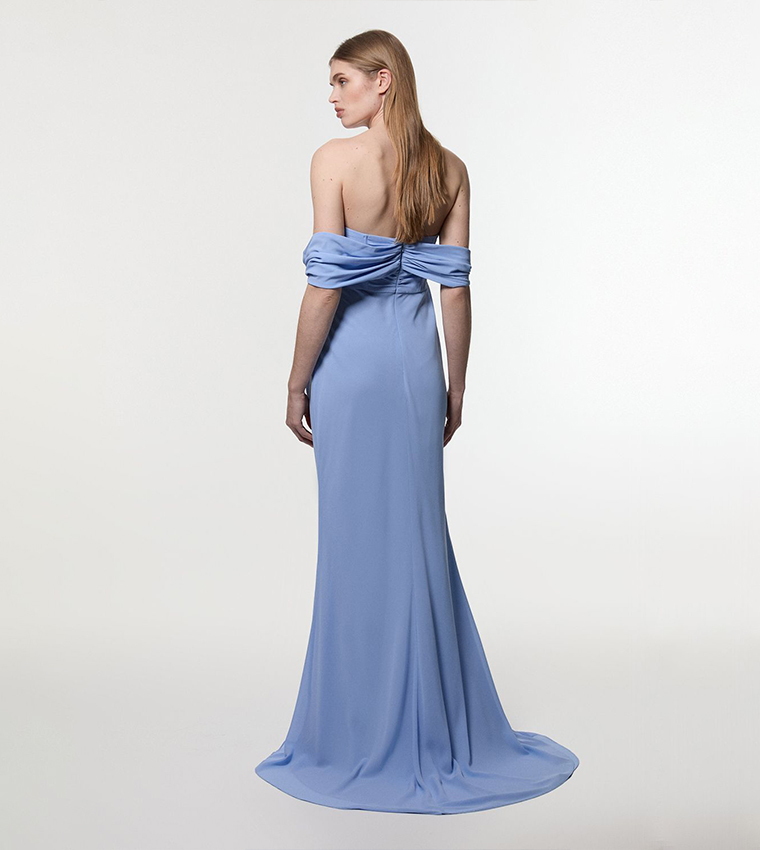 Georgette Pleated Bustier One Shoulder Woven Maxi Dress