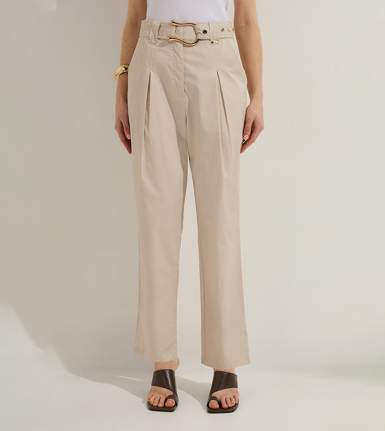 Pleat Detail Straight Fit Trousers