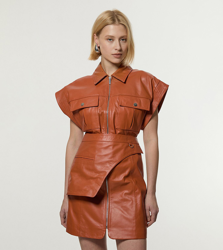 Buy Karen Millen Leather Safari Belted Mini Dress In Orange | 6thstreet  Qatar