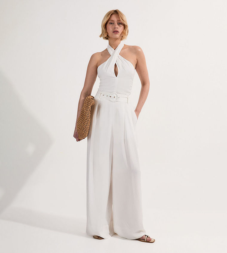 Buy Karen Millen Premium Viscose Linen Cross Front Halter Belted