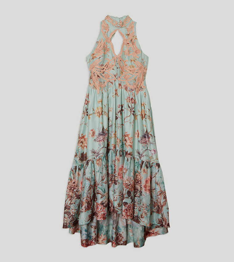 Petite Floral Appliqued Lace Maxi Dress