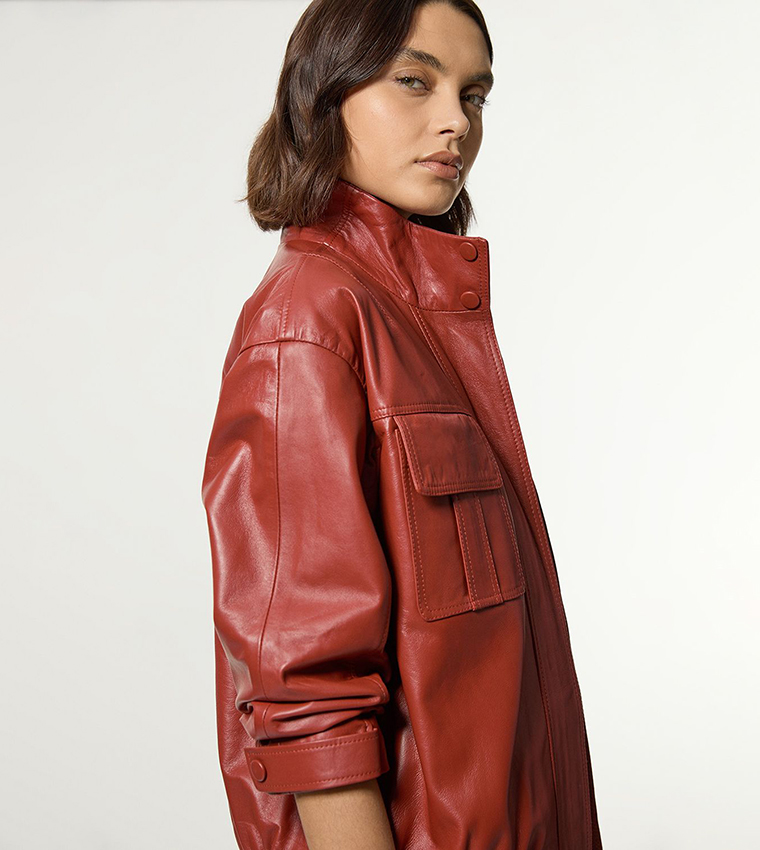 Leather Cargo Pocket Bomber Jacket