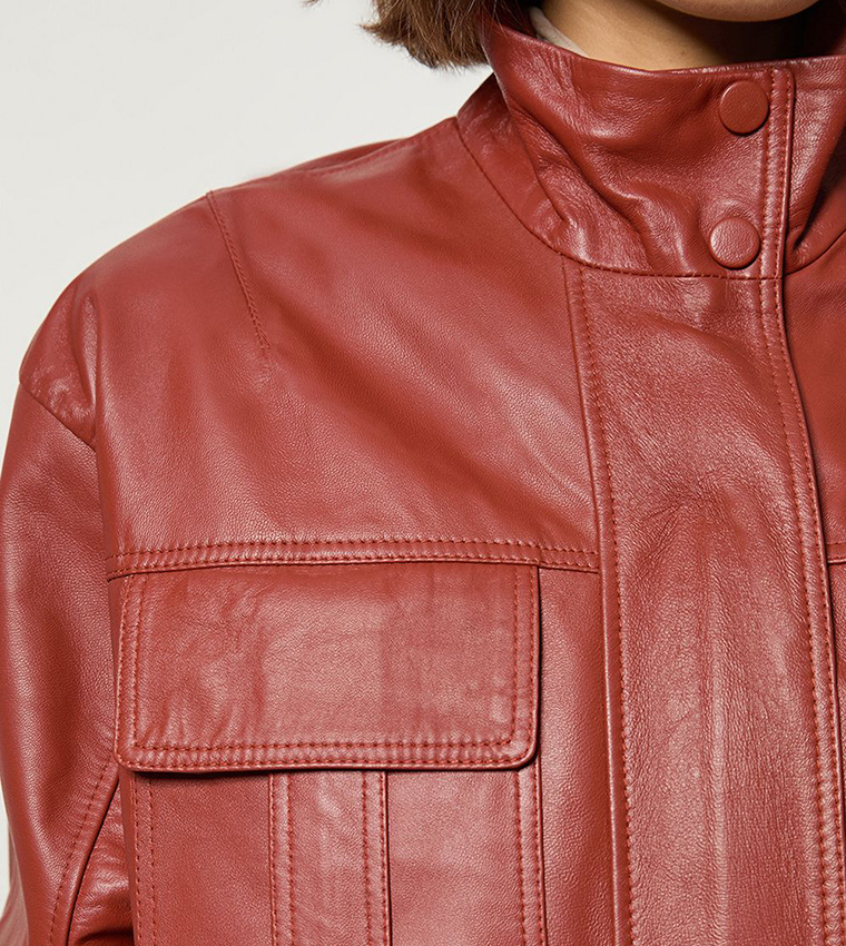 Leather Cargo Pocket Bomber Jacket