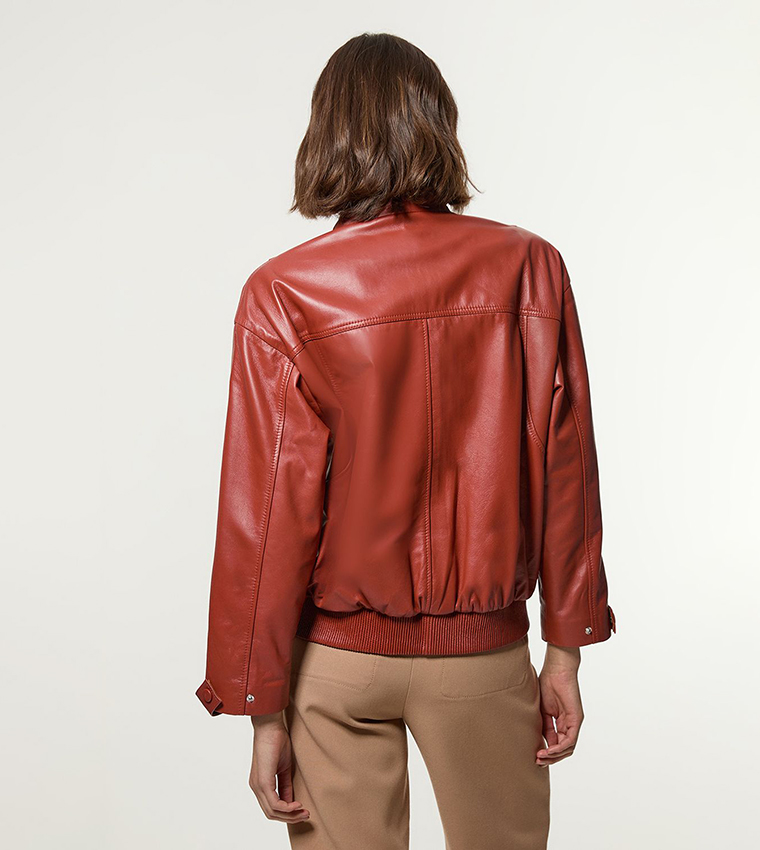 Leather Cargo Pocket Bomber Jacket